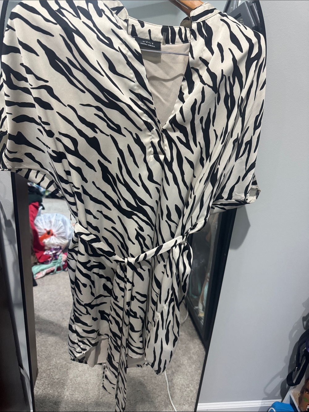 Zebra-Print Satin dress with waist tie size xs